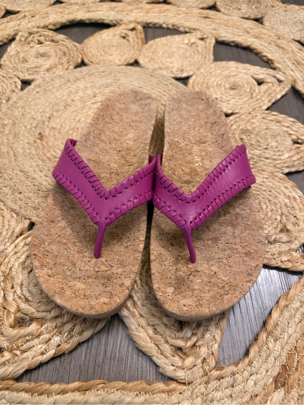 Jack Rogers Cork Flip-Flop Sandals with Fuchsia Straps